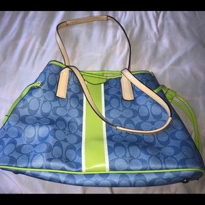 Coach leather purse blue and green